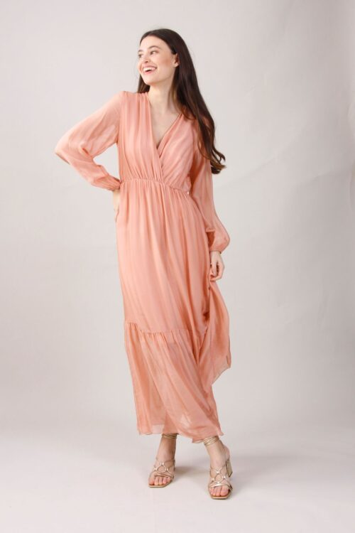 ABITO LUNGO IN SETA SCOLLO A V CON SOTTOVESTE