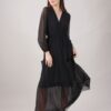 ABITO LUNGO IN SETA SCOLLO A V CON SOTTOVESTE - Nero, M