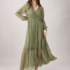 ABITO LUNGO IN SETA SCOLLO A V CON SOTTOVESTE - Verde militare, S