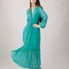 ABITO LUNGO IN SETA SCOLLO A V CON SOTTOVESTE - Verde smeraldo, M