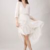 ABITO IN SETA SCOLLO A V PLISSETTATO CON GONNA INCROCIATA - Ivory, M