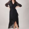 ABITO IN SETA SCOLLO A V PLISSETTATO CON GONNA INCROCIATA - Black, M