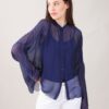 CAMICIA IN SETA COLLETTO ALLA COREANA - Blu, TU