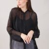 CAMICIA IN SETA COLLETTO ALLA COREANA - Nero, TU