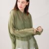 CAMICIA IN SETA COLLETTO ALLA COREANA - Verde militare, TU