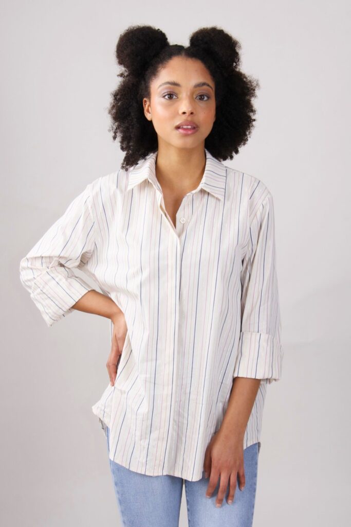 CAMICIA A RIGHE CON FILO DI LUREX ARGENTATO - Beige Fantasie, TU 