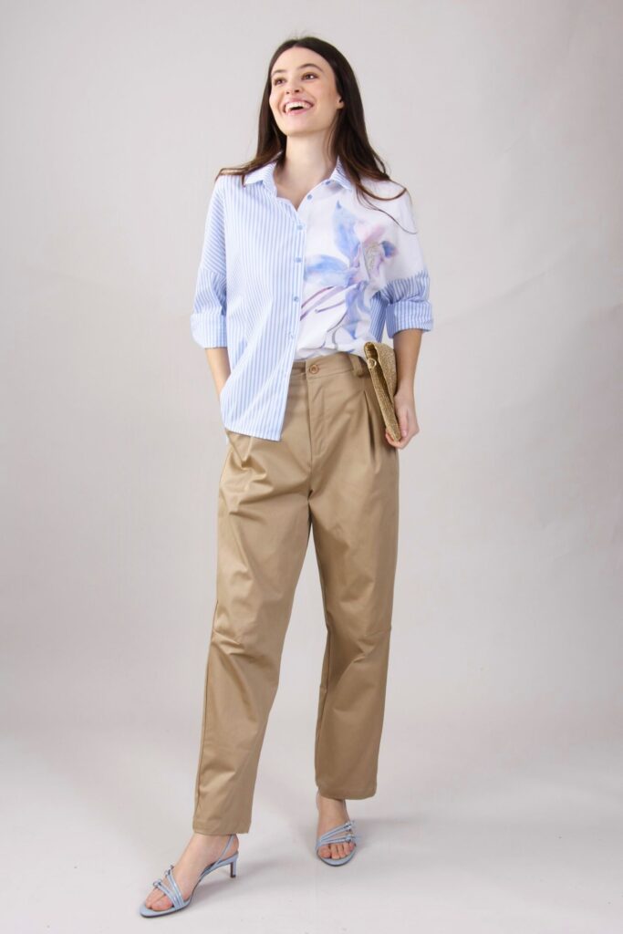 PANTALONI CON PINCES IN COTONE 