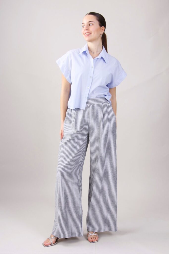 PANTALONI A PALAZZO A RIGHE IN MISTO LINO 
