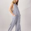TUTA INTERA SMANICATA A RIGHE IN MISTO LINO - Blue, TU
