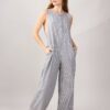 TUTA INTERA SMANICATA A RIGHE IN MISTO LINO - Black, TU