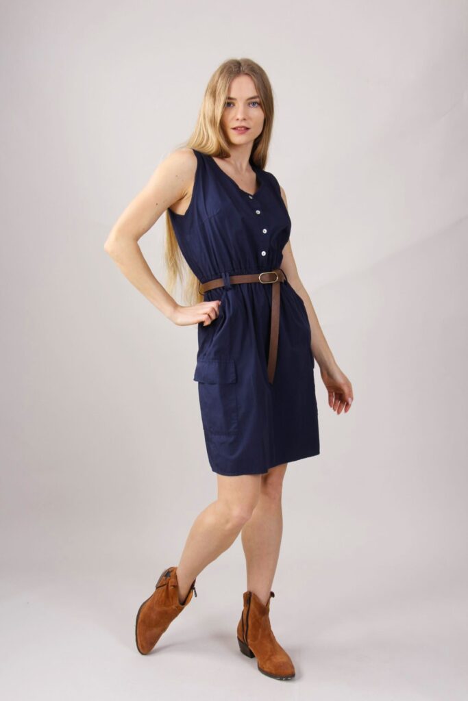SLEEVELESS COTTON DRESS WITH BELT 