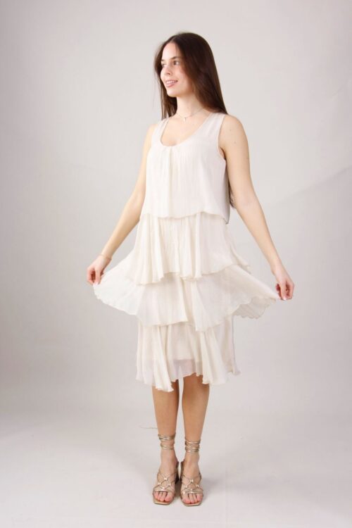 ABITO SMANICATO A BALZE IN MISTO SETA