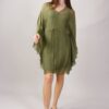 ABITO CORTO IN SETA CON MANICHE A FARFALLA - Military Olive, TU