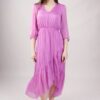 ABITO IN SETA SCOLLO A V PLISSETTATO CON GONNA INCROCIATA - Cyclamen, S