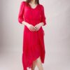ABITO IN SETA SCOLLO A V PLISSETTATO CON GONNA INCROCIATA - Fragola, M