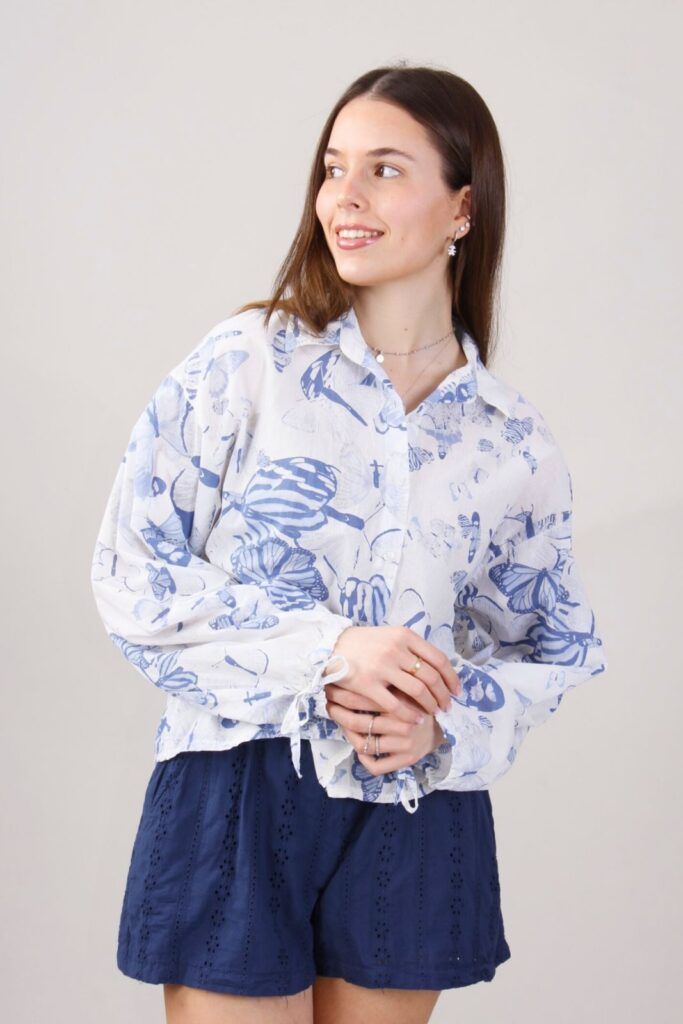 CAMICIA IN COTONE FANTASIA FARFALLE 