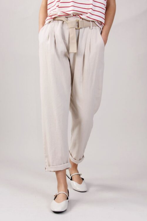 Alternative view of PANTALONI IN MISTO LINO CON CINTURA IN VITA FIBBIA RETTANGOLARE