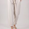 PANTALONI IN MISTO LINO CON CINTURA IN VITA FIBBIA RETTANGOLARE - Beige, M