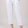PANTALONI IN MISTO LINO CON CINTURA IN VITA FIBBIA RETTANGOLARE - Bianco, M