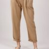 PANTALONI IN MISTO LINO CON CINTURA IN VITA FIBBIA RETTANGOLARE - Sabbia, M