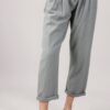 PANTALONI IN MISTO LINO CON CINTURA IN VITA FIBBIA RETTANGOLARE - Verde militare, M