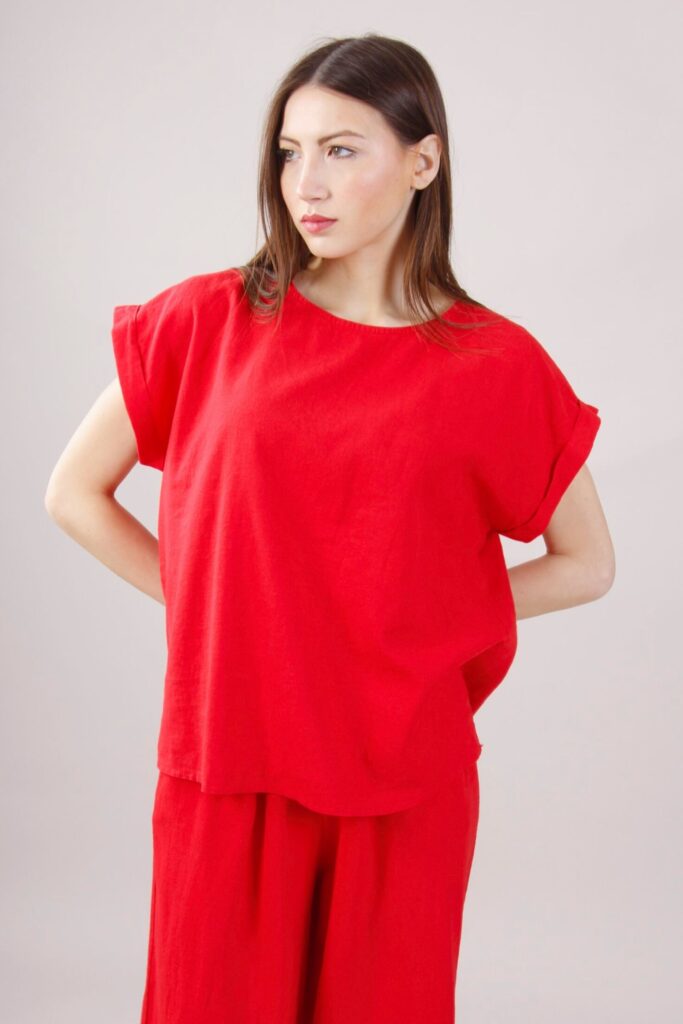 CASACCA A MANICHE CORTE CON BOTTONCINO DIETRO IN MISTO LINO 