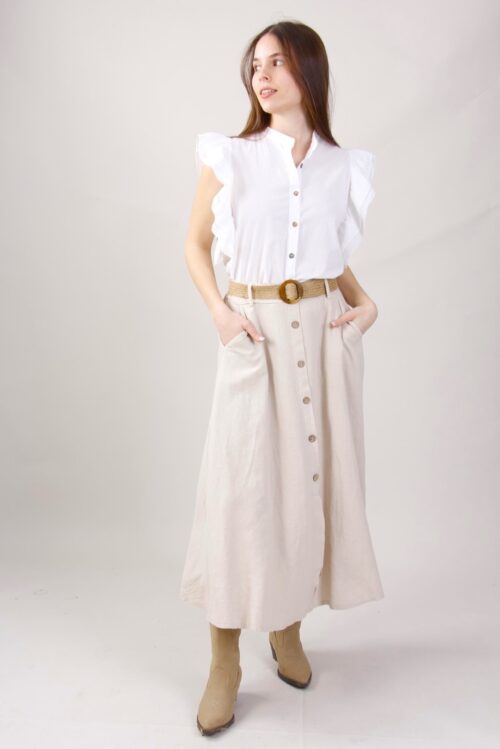 GONNA IN LINO CON BOTTONI