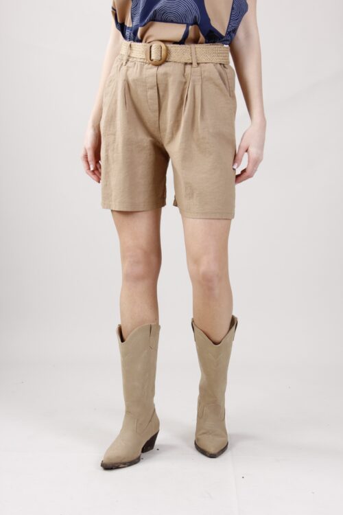 Alternative view of SHORTS IN MISTO LINO CON CINTURA