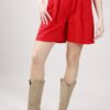 SHORTS IN MISTO LINO CON CINTURA - Red, S