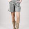 SHORTS IN MISTO LINO CON CINTURA - Sage Green, S