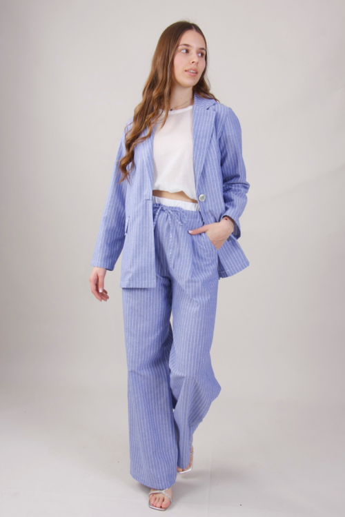 PANTALONI A RIGHE CON TESSUTO A CONTRASTO