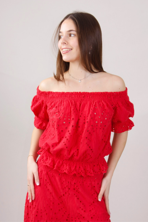 BLUSA IN PIZZO SANGALLO SCOLLO A BARCA