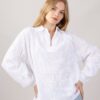BLUSA A MANICHE LUNGHE SCOLLO A V IN SANGALLO - White, TU