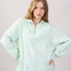 BLUSA A MANICHE LUNGHE SCOLLO A V IN SANGALLO - Verde acqua, TU
