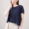 T-SHIRT IN LINO CON SPALLA SCESA - Blu, TU