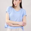 T-SHIRT IN LINO CON SPALLA SCESA - Celeste, TU