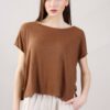 T-SHIRT IN LINO CON SPALLA SCESA - Marrone, TU
