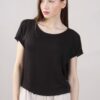 T-SHIRT IN LINO CON SPALLA SCESA - Nero, TU