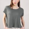 T-SHIRT IN LINO CON SPALLA SCESA - Verde militare, TU