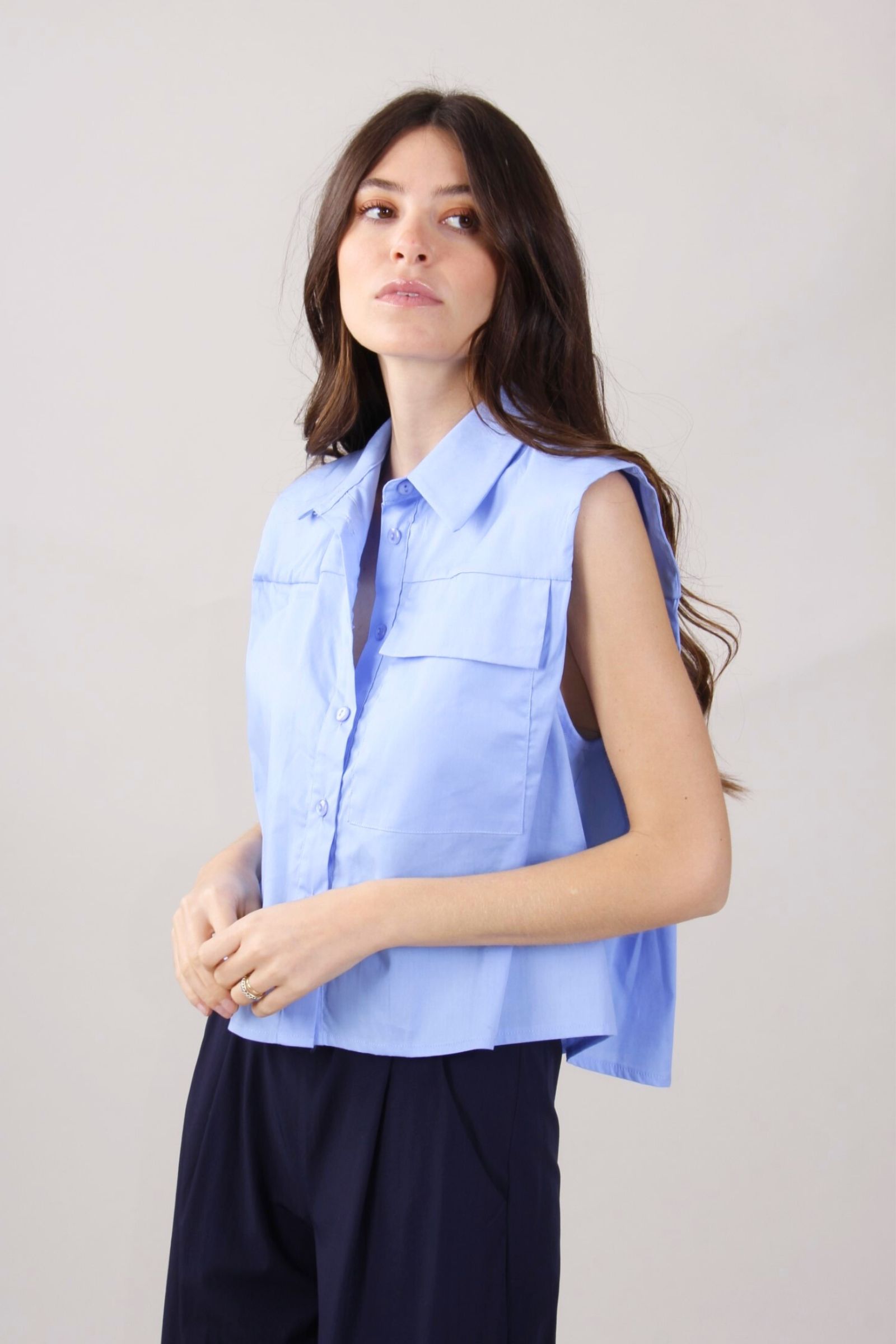 Progetto senza titolo (27) CAMICIA SENZA MANICHE CON TASCA - Celeste, S