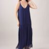 ABITO IN MISTO SETA CON SPALLINE SOTTILI E BALZE - Blue, TU