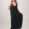 ABITO IN MISTO SETA CON SPALLINE SOTTILI E BALZE - Black, TU