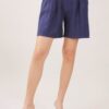 SHORTS IN MISTO LINO CON CINTURA - Blu, S