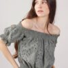 BLUSA IN PIZZO SANGALLO SCOLLO A BARCA - Verde militare, TU
