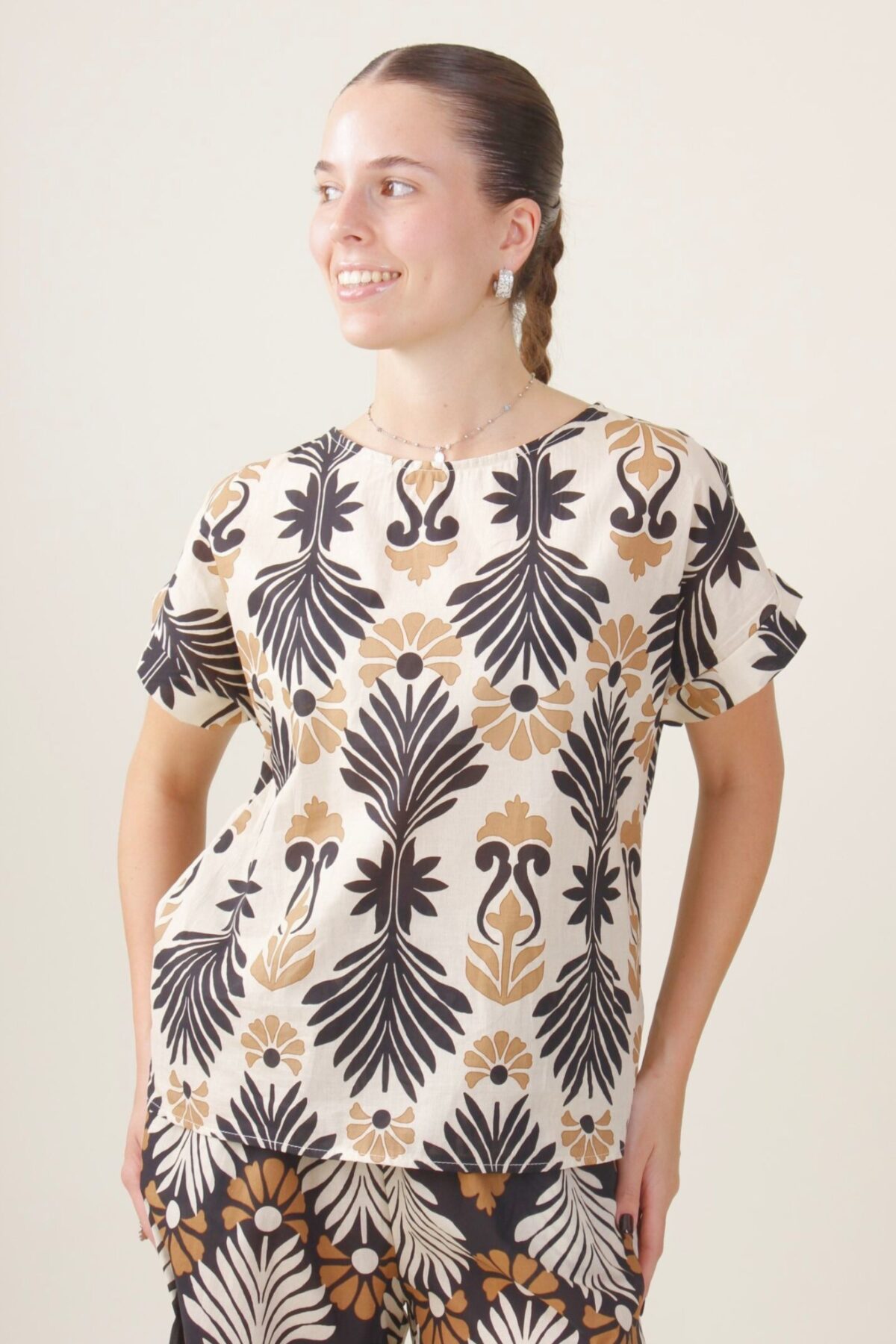 BLUSA A MEZZE MANICHE IN COTONE FANTASIA