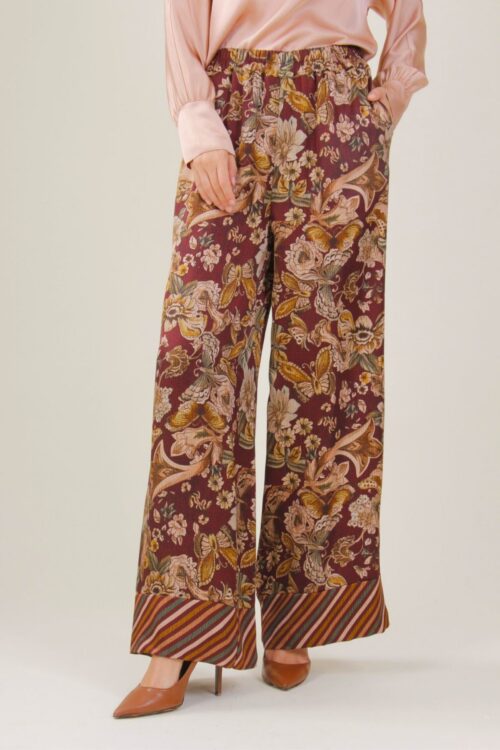 PANTALONI A PALAZZO IN VISCOSA FANTASIA FLOREALE - Bordeaux, S