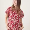 BLUSA A MEZZE MANICHE IN COTONE FANTASIA - Bordeaux, TU