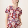 BLUSA A MEZZE MANICHE IN COTONE FANTASIA - Fantasia azzurro, TU
