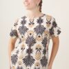 BLUSA A MEZZE MANICHE IN COTONE FANTASIA - Fantasia cammello, TU