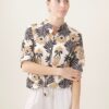CAMICIA A MEZZE MANICHE IN COTONE FANTASIA - Fantasia cammello, TU